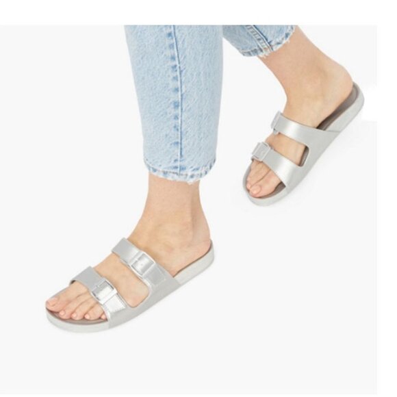 NIB JUSTFAB silver slide molded slide sandals LUCA - Picture 2 of 6